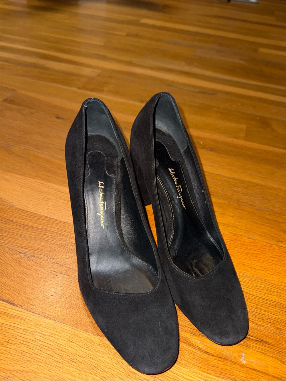 Salvatore Ferragamo Made In Italy Arezzo 85 Black Calf Leather Heels Size 8US - Picture 2 of 10